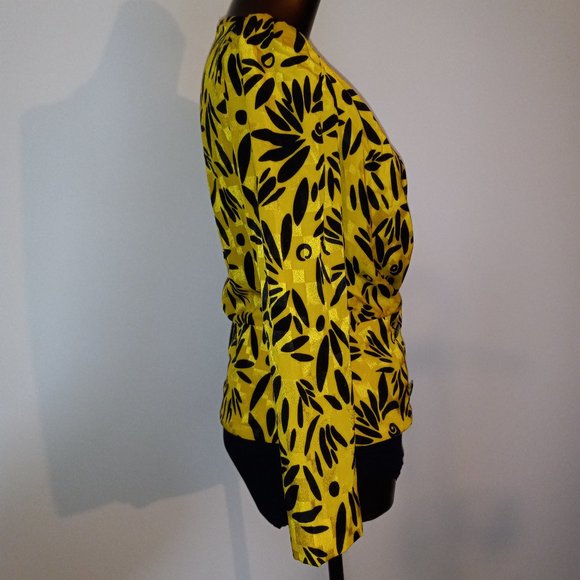 Yellow printed blouse-jacket, vintage from early1980s, made in Canada - Picture 3 of 10